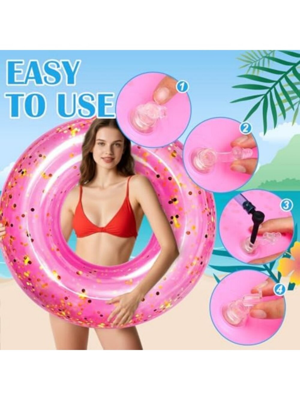 4 Pcs 42 Inch Large Inflatable Pool Float Set - Adult Rose Pink & Gold Fun! - Picture 5 of 6
